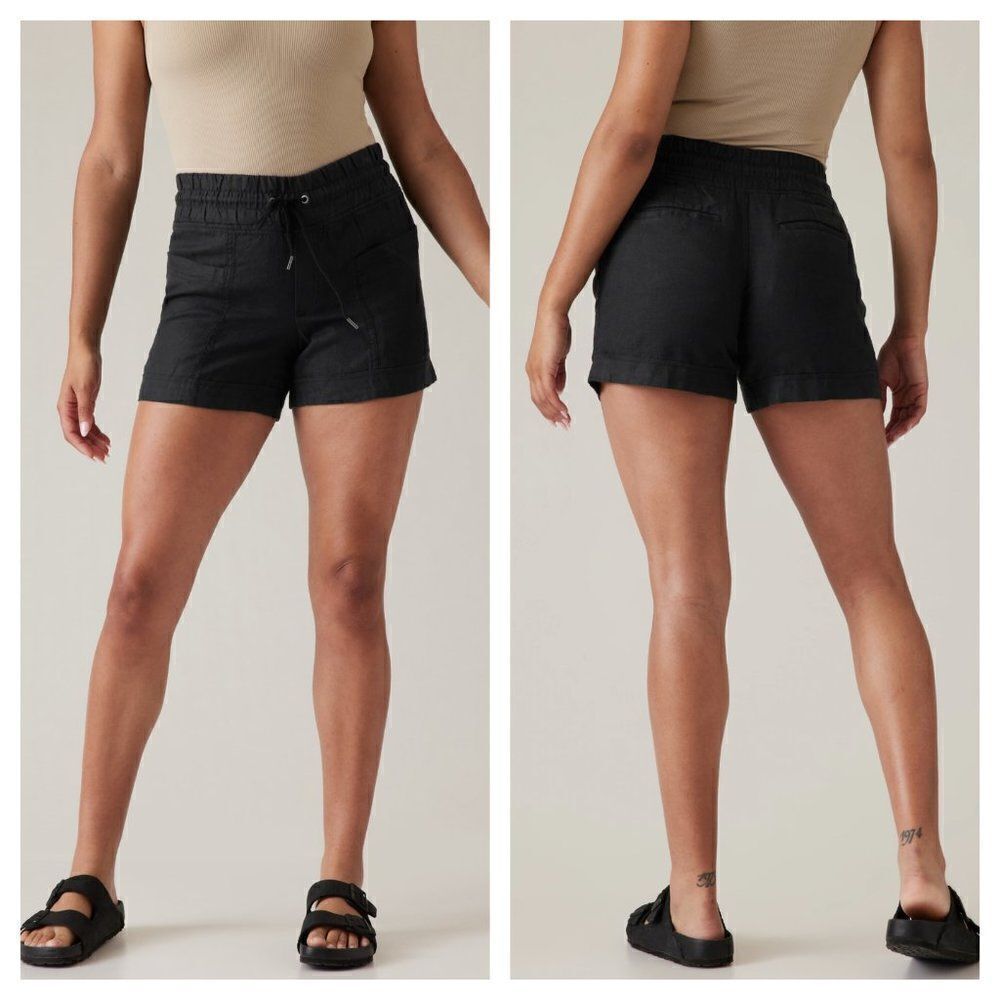Athleta Cabo Linen 4" Short Black Lightweight Slim Fit Drawstring Women's 6